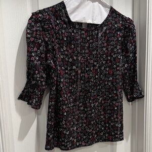 LOFT Black and Red Heart Blouse